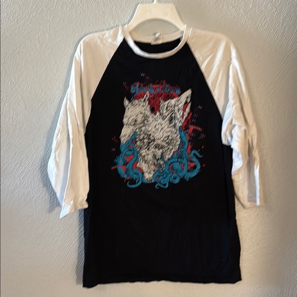 Black Cobra band tee.Black and White Graphic Raglan Shirt